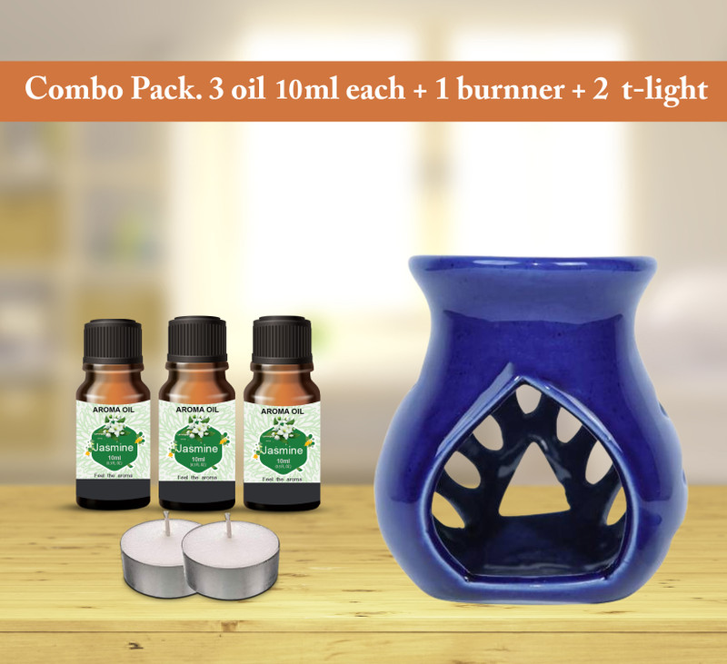 PEEPRESION Home Scented Oil Burner With 2T-light & 3 Jasmine Scented Oil(10ml Each) Home, Office, Spa, Hotel Diffuser(Blue)
