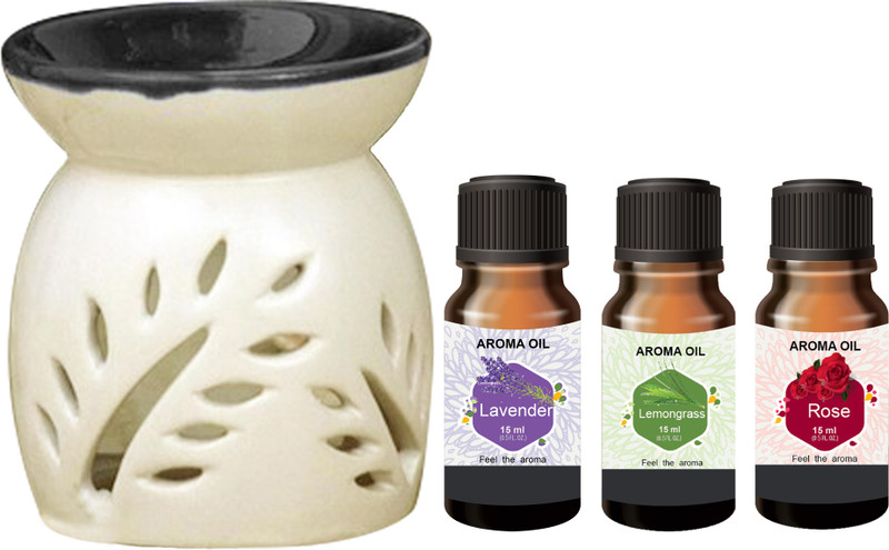 PEEPRESION Black Top Air Diffuser & Lavender, Lemongrass ,Rose Aroma Oils (15ml Each) Uses For Bathroom, Office, Study Table, Studio, Dinning Table, Meeting Room Diffuser(Black)