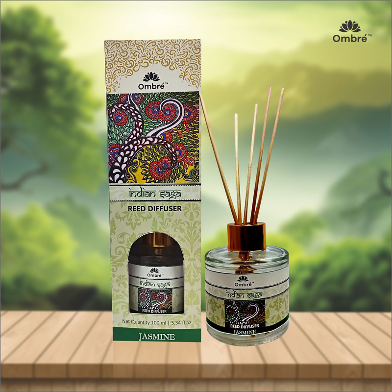 Ombre Reed Diffuser 5 Natural Reed ,fragrance jasmine pack of (100ml)) Small Rooms., Ideal for Office Cabins., Whashrooms., Reception Area Etc.. Diffuser(Green)