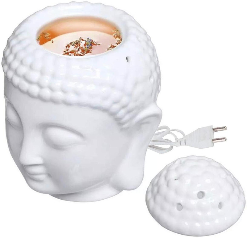 PEEPRESION Ceramic Electric Buddha Head Diffuser With 2 Lavender Scented Oil (10Ml Each) Home, Office, Spa, Hotel, Temple, Etc Diffuser(White)