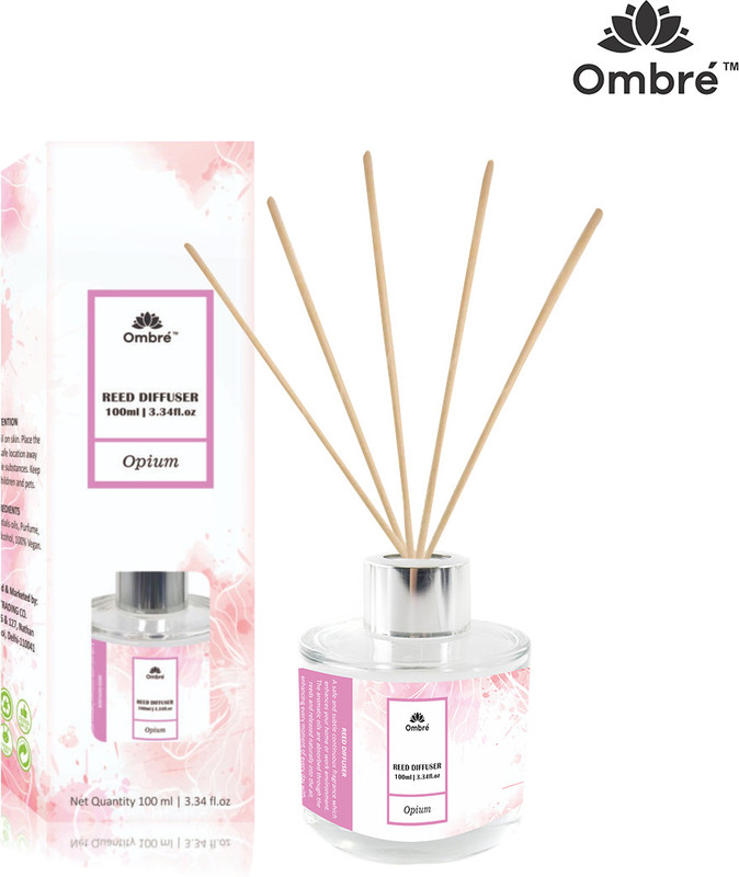 Ombre Reed Diffuser-100ml With 5 Natural Sticks. Ideal for Office Cabins, Home, Office, Whashrooms,Room, Brings Peace and Happiness . Diffuser(Pink)