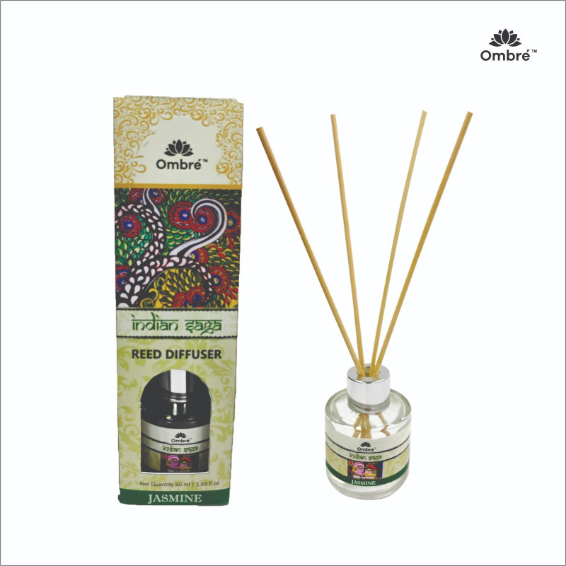 Ombre Jasmine Diffuser Get 4 Natural Stick Natural Fragrance Diffuser Set (50ML) Ideal for Office Cabins, Room, Washrooms, Cubicles, Stores, Reception Areas Etc... Diffuser(Green)