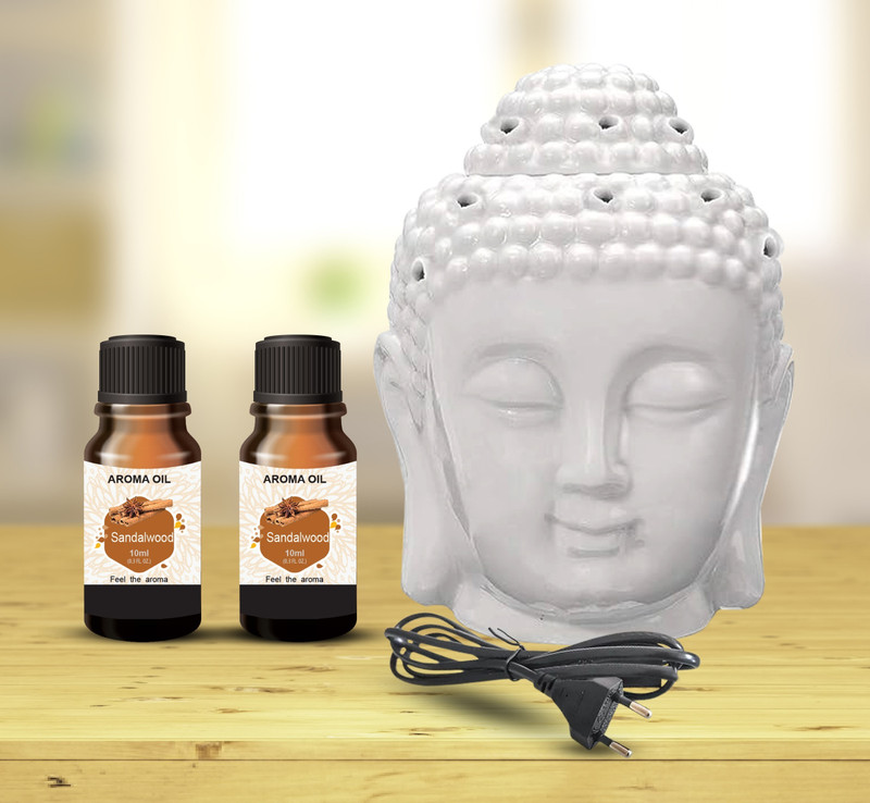 PEEPRESION Scented Electric Buddha Essential Oil Burner with 2 Scented Aroma Oil Fragrance Your Home, Office, Spa, Hotel, Club Diffuser(White)