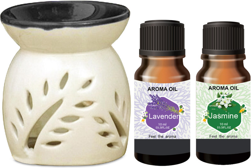 PEEPRESION Ceramic Candle Aroma Burner with Lavender & Jasmine Aroma Oil (10ml Each) ! Scented Air Diffuser Uses For Home, Office, Studio, Study Table, Parlour, Dinning Table Diffuser(Black)