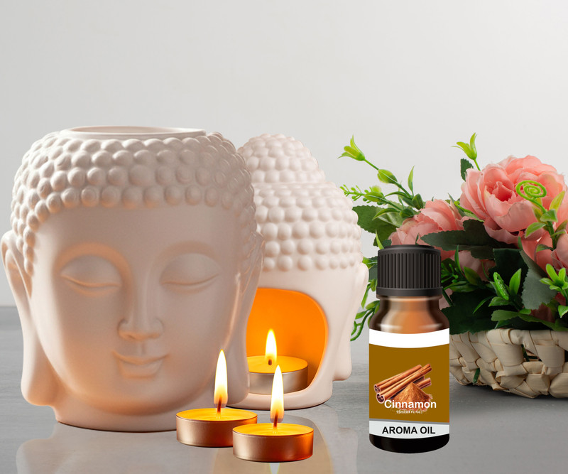 Peepalprint Premium Buddha Head Ceramic Aroma Oil Burner | T-Light Holder 1Cinna(15ml ) Home Diffuser(White)