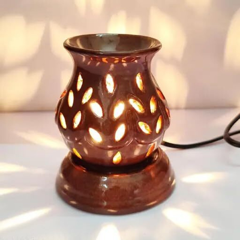 PEEPRESION Ceramic Electric Aroma Diffuser Oil Burne With Mogra & Lemongrass Scented Oil Gym, Club, Home Diffuser(Brown)