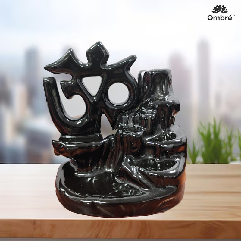 Ombre Premium Ceramic Om Smoke Backflow Incense Holder Decorative Showpiece Ideal for Office Cabins, Temple And Yoga Room, Brings Peace and Happiness . Diffuser(Black)