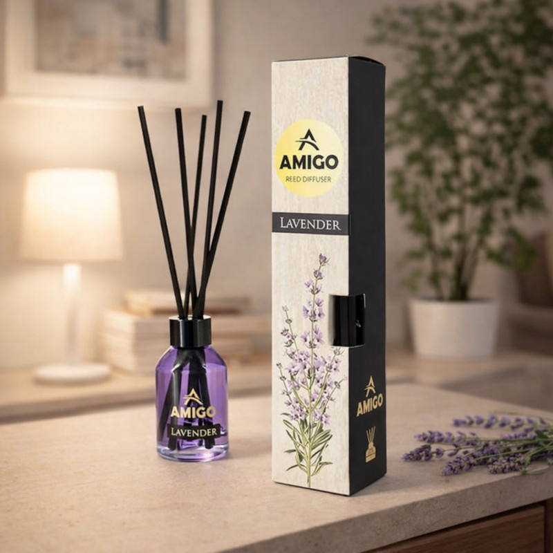 Amigo Lavender Reed Diffuser | Scented Oil Home Fragrance with Rattan Sticks Room & Workspace Diffuser(White)