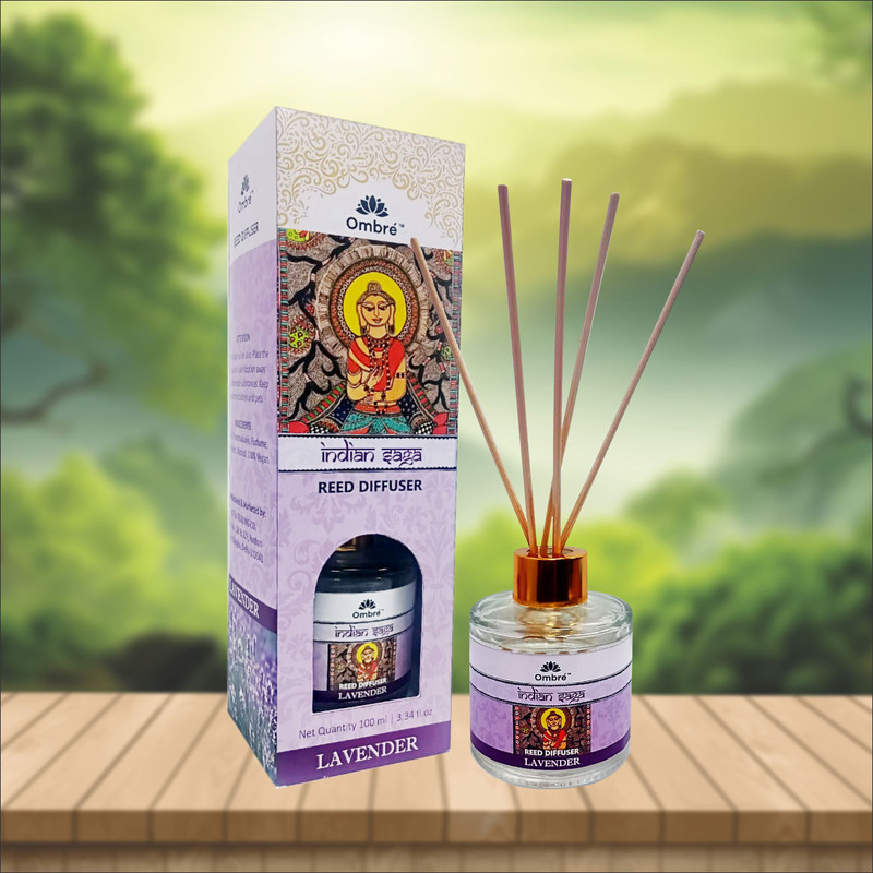 Ombre Reed Diffuser-100ml Lavender With 5 Natural sticks Ideal for Office Cabins, Small Room, Washrooms, Stores, Reception Areas Etc... Diffuser(Multicolor)