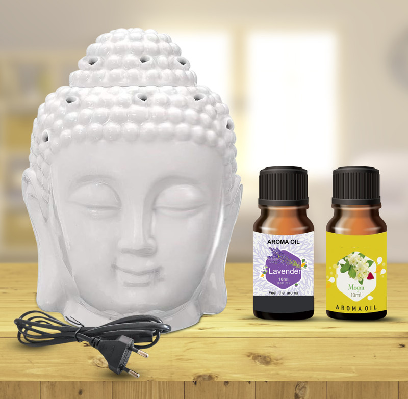 PEEPRESION Electric Buddha Aroma Diffuser Home Fragrance with Mogra,Lavender Aroma Oil 10ml Living Room, yoga room, meditation room Diffuser(White)