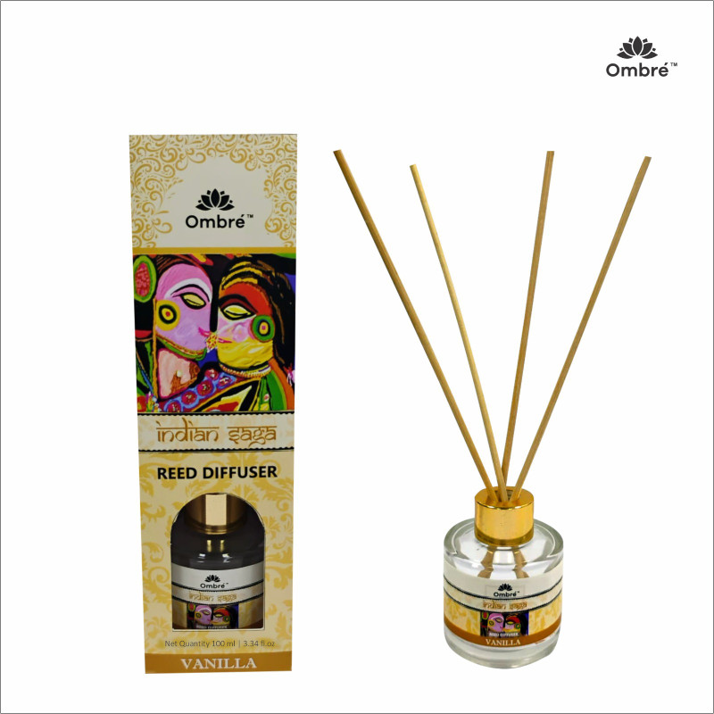 Ombre Glass Vanilla Reed Diffuser Set (100ml) with 5 Natural Reed Sticks. NA Diffuser(Yellow)