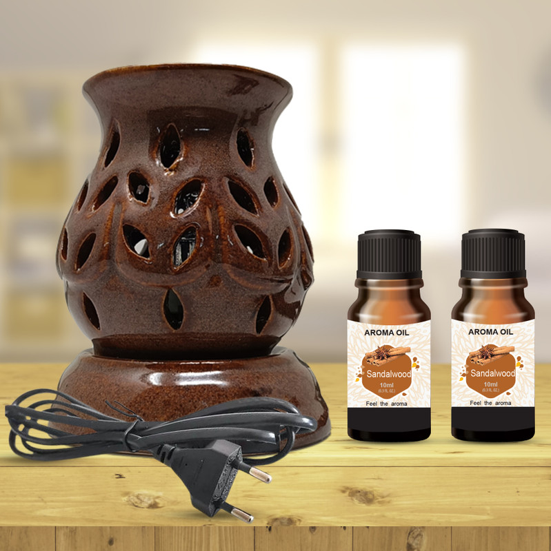 PEEPRESION Home Fragrance Oil Diffuser, 2Sandalwood Aroma Oil (10ml Each) Fragrance Your Home, Office, Study Table, Parlour, Dinning Table, Meeting Room, Studio, Yoga Diffuser(Brown)