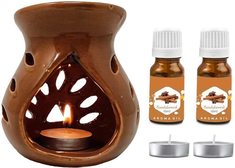 PEEPRESION Long Burning Ceramic Aroma Burner Orange Color with Scented 10ml Aroma Oil Home, Office, Spa, Hotel, Temple, Club, Gym Diffuser(Brown)