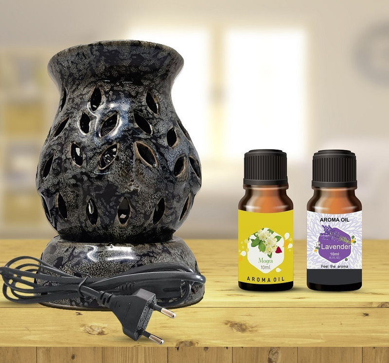 PEEPRESION Electric Scented Diffuser With Aroma Oil Mogra and Lavender Each (10ml) Home, Club, & office Burner Oil Diffuser(Black)