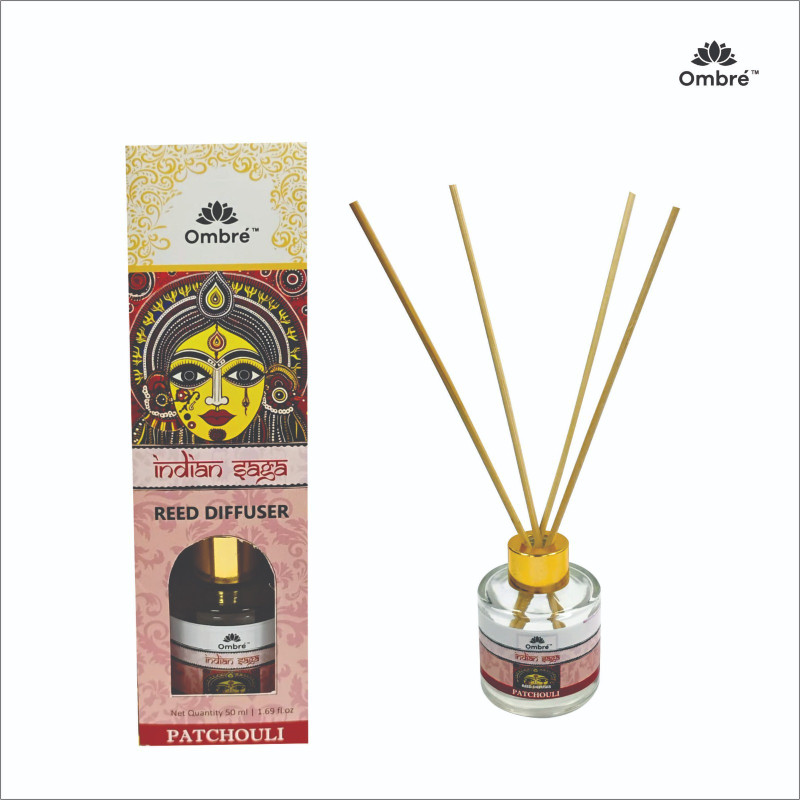 Ombre Glass Patchouli Reed Diffuser Set (50ml) with 4 Natural Reed Sticks. Ideal for Office Cabins, Room, Washrooms, Cubicles, Stores, Reception Area Etc.. Diffuser(Beige)