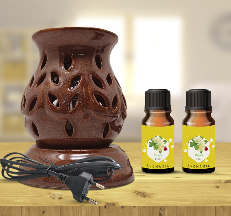 PEEPRESION Brown Electric Fragrance Diffuser With 2 Mogra Aroma Oil (10ml each) Home, Spa, Etc Diffuser(Brown)