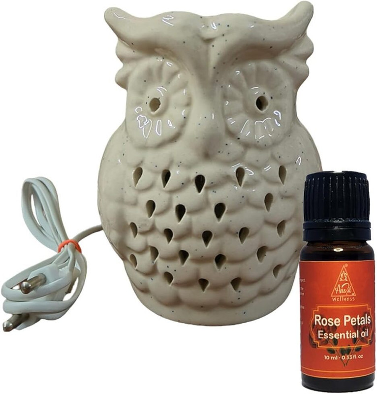Lamoule Electric Oil Burner Beautiful White Owl Diffuser Set Air Freshener Lamp with Fragrance Oil, For Home Decor & Office Decor Large Owl Diffuser(White)