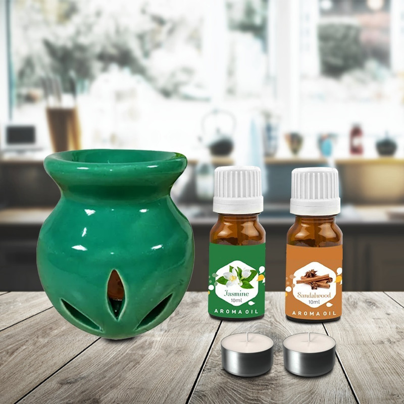 PEEPRESION Home Decor Air Freshner With Jasmine , Sandalwood Aroma Srented Oil (10ml Each) Scented Air Diffuser Uses For Pub Bar, Office, Club, Studio, Conference Hall, Meeting Room Diffuser(Green)