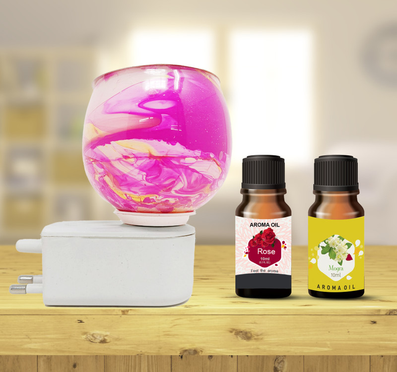 PEEPRESION New Electric Kapoor Dani Diffuser With Mogra & Rose Scented Oil (10ml Each) Home, Office, Spa, Hotel, Club, Etc Diffuser(Pink)