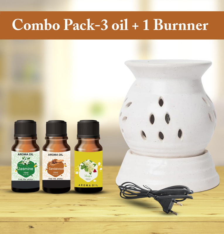PEEPRESION S3 Premium Round Electric Oil Diffuser With 3-Fragrance Aroma Oil (10ml Each) Sandal Jasmine Mogra Scented Aroma Oil For Home, Office, Spa, Bedroom Diffuser(White)