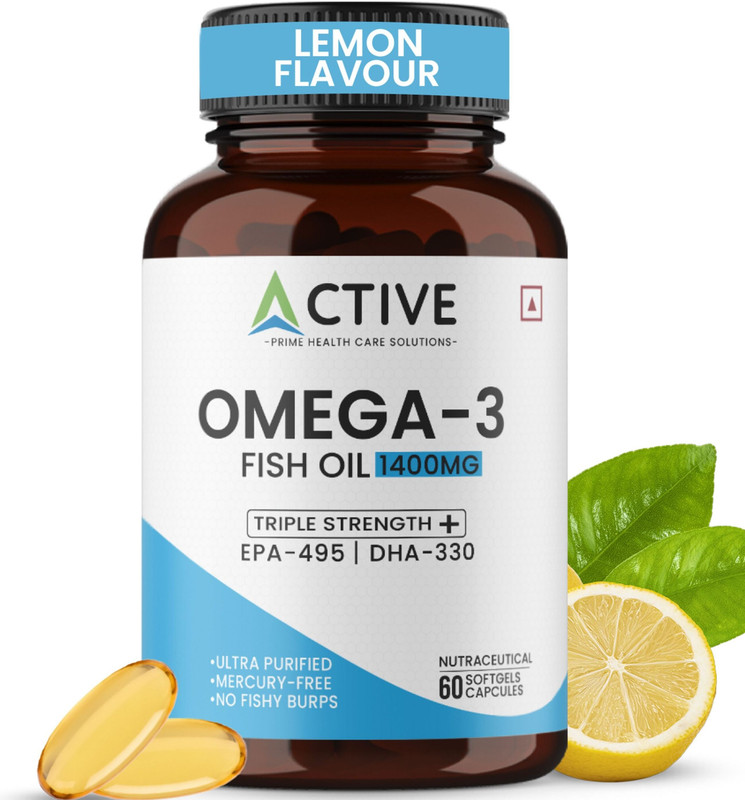 active prime Omega-3 Fish Oil Triple Strength 1400mg (EPA 495 + DHA 330) | Ultra Purified LEMON Capsules(200 g)