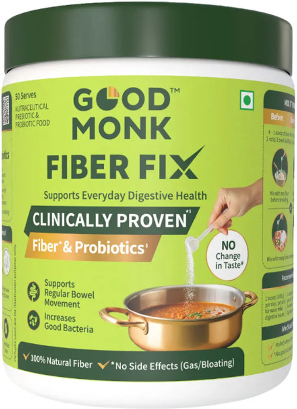 Good Monk Fiber Fix | Constipation & Gas Relief | Fiber & Probiotic | Isabgol Free Powder(154 g)