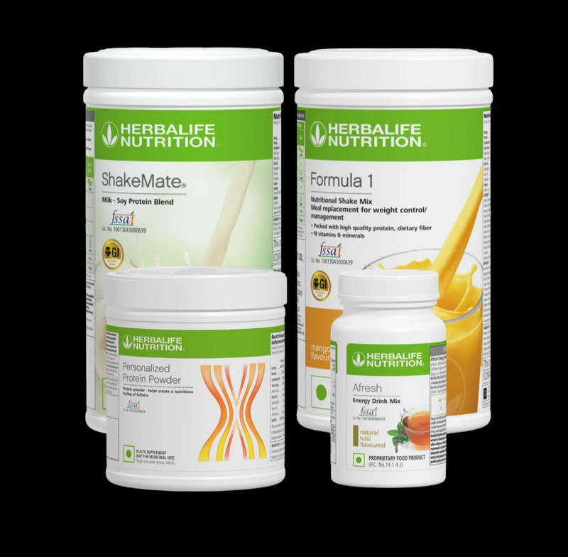 Herbalife Nutrition FORMULA 1 SHAKE STRAWBERRY-PROTEIN POWDER 200GM,AFRESH LEMON AND SHAKEMATE COMBO MANGO, TULSI Powder(1250 g, Pack of 4)