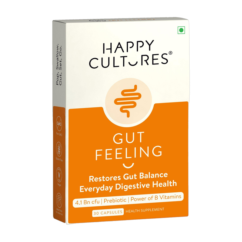 Velbiom Happy Cultures Gut FeelingDaily Probiotic&Prebiotic SupplementDigestive Health Unflavoured Capsules(30 No)