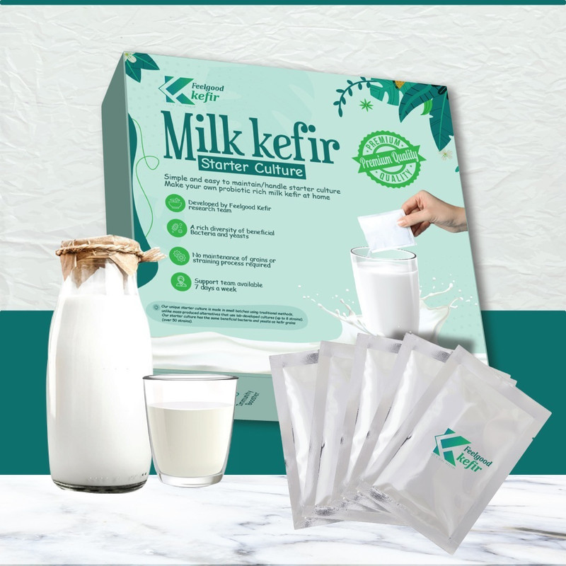 Feelgood Kefir Milk Kefir Starter Culture Powder (1 Pack of 5 sachets) Ferments Minimum 50 Litres, Contains 55-60 Live & Active Strains Powder(1 No)