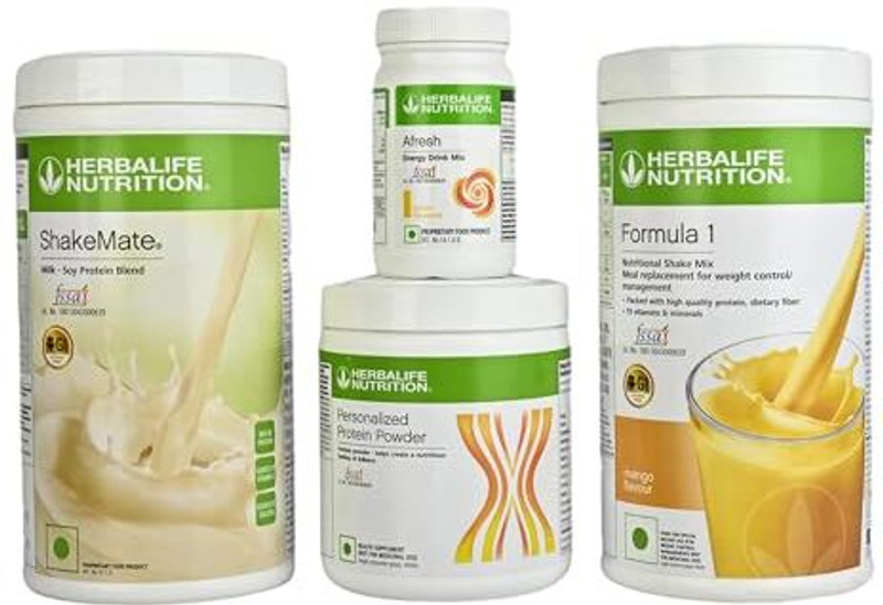Herbalife Nutrition Weight Loss Supplement Formula 1 Mango Flavor, Shakemate, Afresh Energy Drink Lemon Flavor, Protein Powder Powder(1250 g, Pack of 4)