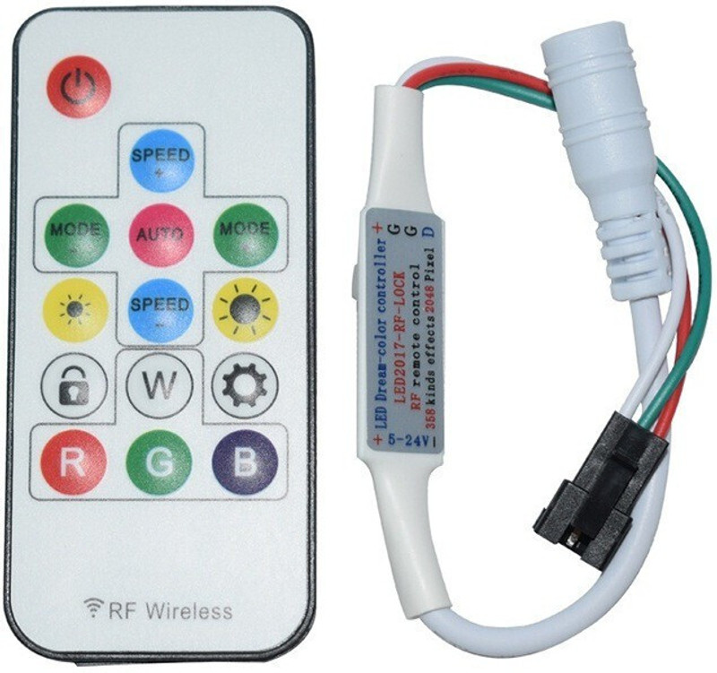 Divinext 14 Keys + Lock + 300 Color Changes RF Wireless Remote LED Driver LED Strip Light 8 A Step Dimmer(White)