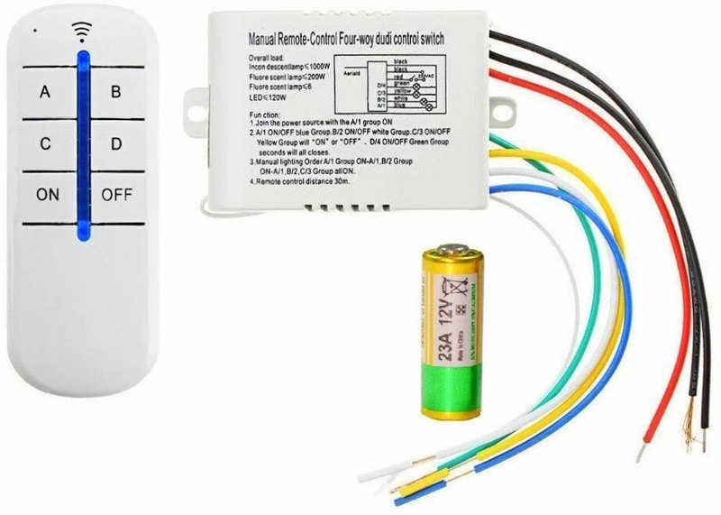GoodsBazaar ABCD 4 Way Four Step Wireless RF Radio IR Remote Controller Switch for Light Fan 10 A Step Dimmer(White)