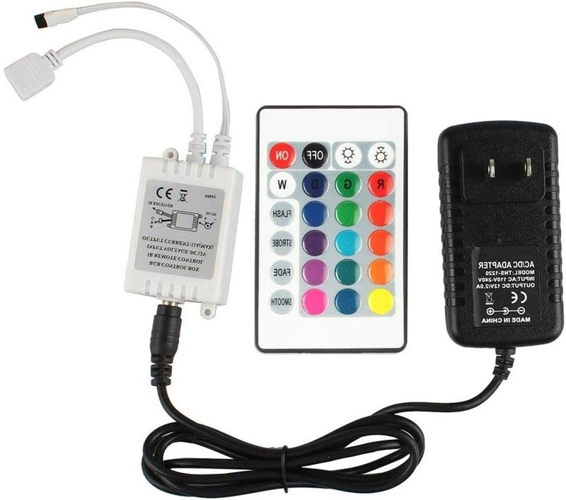 Divinext 3pc Combo 12 Volt 2 Amp Adaptor Charger RGB Control Box IR RF Remote Controller 6 A Step Dimmer(Multicolor)