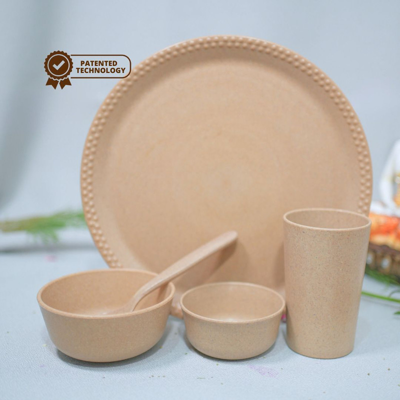 Pacing Grass Pack of 5 Bamboo Bamboo Dinner Set for Full Meal, Snacks, Soup, Breakfast, Lunch, Dinner Dinner Set(Brown, Microwave Safe)