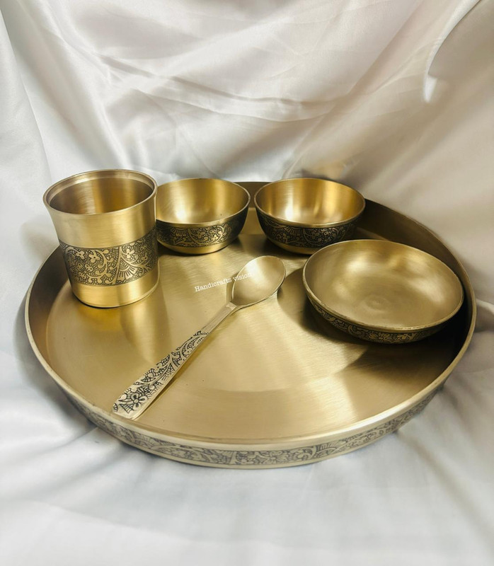 CURTEL Pack of 6 Bronze Bronze Lunch/Dinner Thali Set Dinner Set(Yellow)