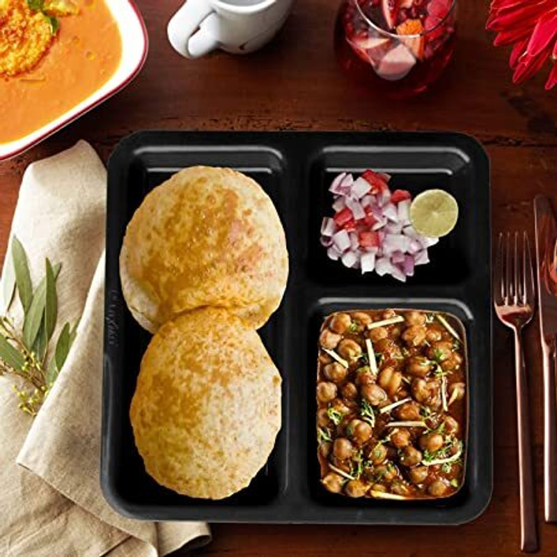 SAHU TRADERS Virgin Plastic Kitchen and Dining Sectioned 3 in 1 Food Plate (Pack of 1) Dinner Plate(Microwave Safe)