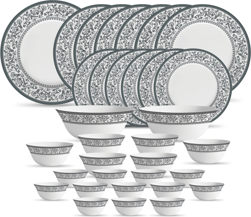 LAOPALA Pack of 33 Opalware Sovrana Collection Moraccan Gold Dinner Set(White, Grey, Gold, Microwave Safe)