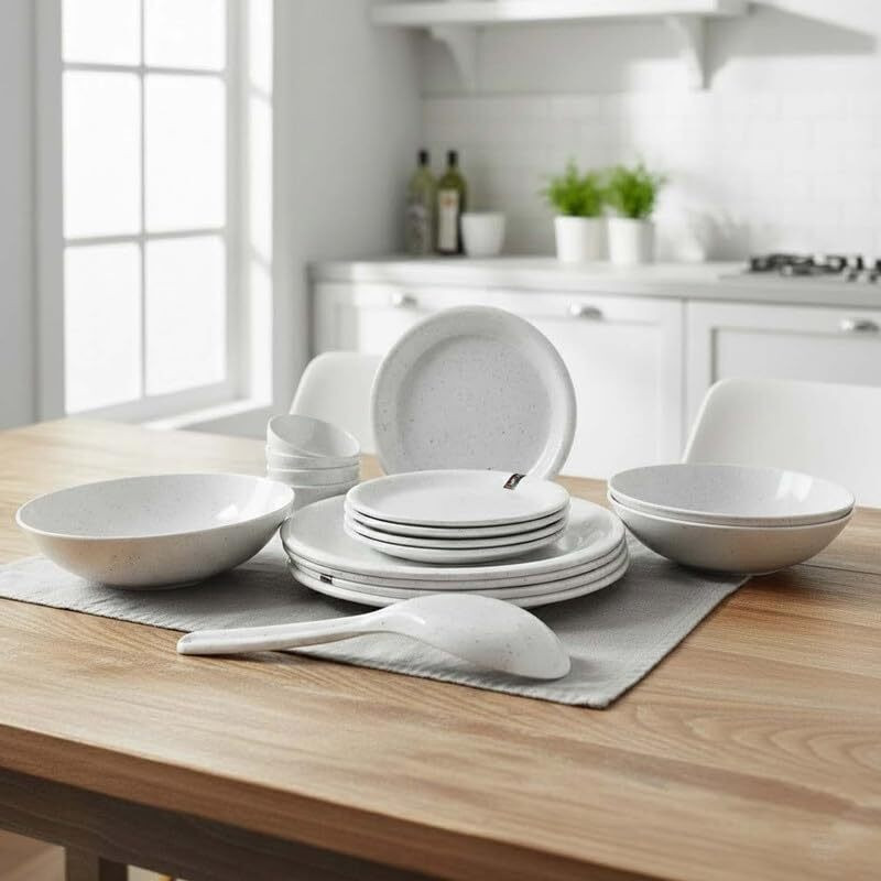 Perfectdine Pack of 32 Melamin Dinner set pack of 32 pcs melamine dinner set 008 Dinner Set(White, Microwave Safe)