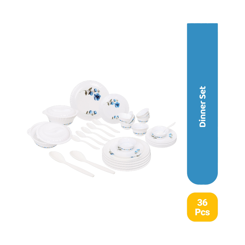 Flipkart Supermart Pack of 36 Plastic Designer Dinner Set, 36 pcs plates bowls spoons lids Dinner Set(White, Microwave Safe)