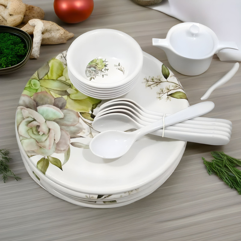 Inpro Pack of 18 Melamin Dinner set Contains- 6 Full Plates, 6 Bowls, 6 Spoons | perfect for all occasion Dinner Set(Multicolor, Microwave Safe)