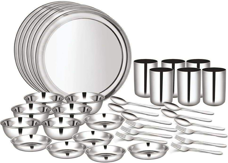Shri & Sam Pack of 65 Stainless Steel High Grade Stainless Steel Dinner Set - 65 Pieces Dinner Set(Silver)