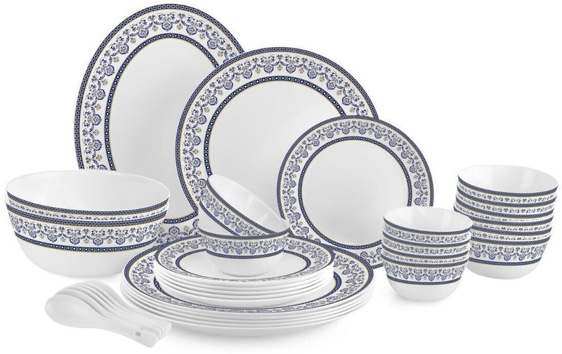 cello Pack of 33 Opalware Solitaire Series Verde 33 pcs Dinner Set(Green, Microwave Safe)