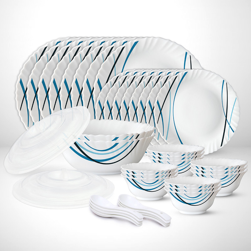 Larah by Borosil Pack of 44 Opalware Galaxy Series Merlin Dinnerset, Crockery For Dining & Gifting Dinner Set(Blue, Black, Microwave Safe)