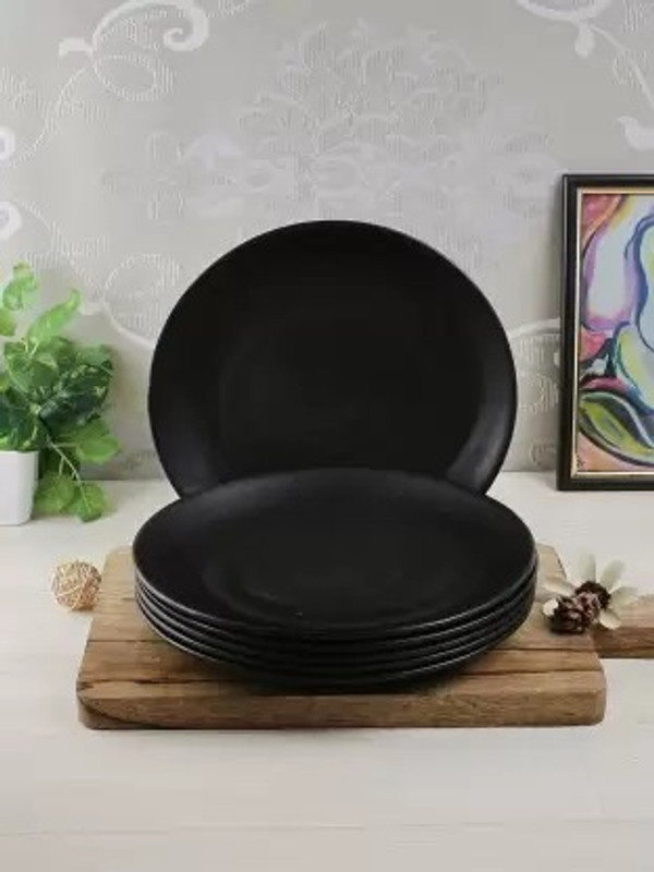 KAVYACRASH Pack of 3 Melamin Spiral Plates Dinner Set Dinner Set(Black, Microwave Safe)