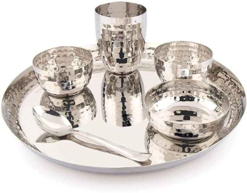 ShopGlobal Pack of 5 Stainless Steel Dinner Set(Silver, Microwave Safe)