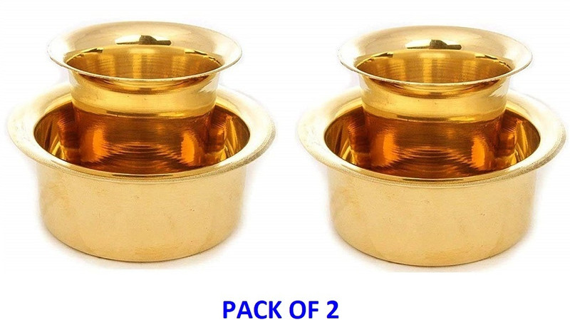 Agromech Brass South Indain Brass Coffee Cup and Dabra Dinner 2 set, Dinner Set(Gold)