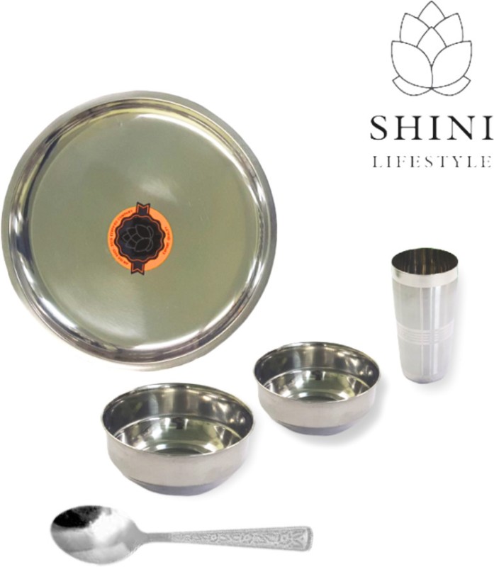SHINI LIFESTYLE Pack of 5 Stainless Steel Family dinner Kitchenware H0me essentials Steel Dinner Set, Glass, Spoon Katoris Dinner Set(Silver)