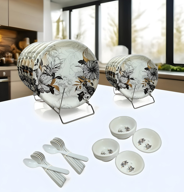 Inpro Pack of 36 Melamin Upgrade Your Dining with our Melamine Dinner Set-Perfect Kitchen Utensils Dinner Set(Multicolor)