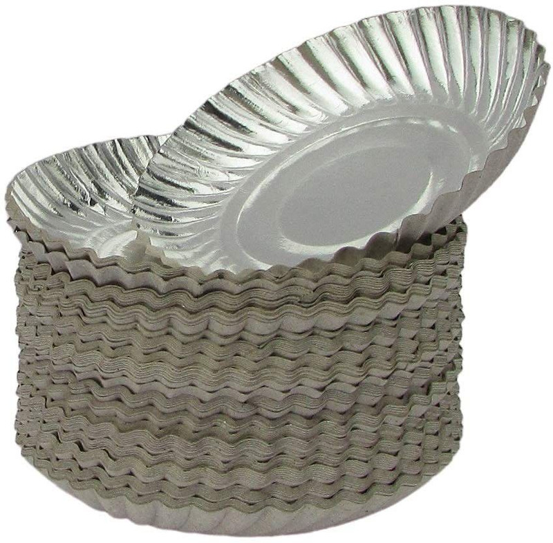 KRUM Pack of 50 Paper Silver Dinner Disposable Paper Plate 10 Inch Dinner Set(Silver, Microwave Safe)