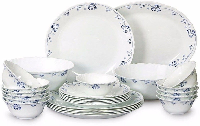 cello Pack of 27 Opalware Imperial Dainty Blue Dinner Set(White)